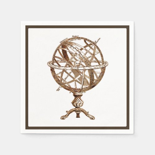 Armillary Celestial Sphere Vintage Sepia Paper Napkins