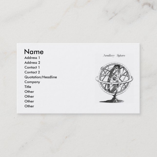 Armillary Sphere Business Card (Front)