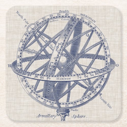 Armillary Sphere Diagram Square Paper Coaster