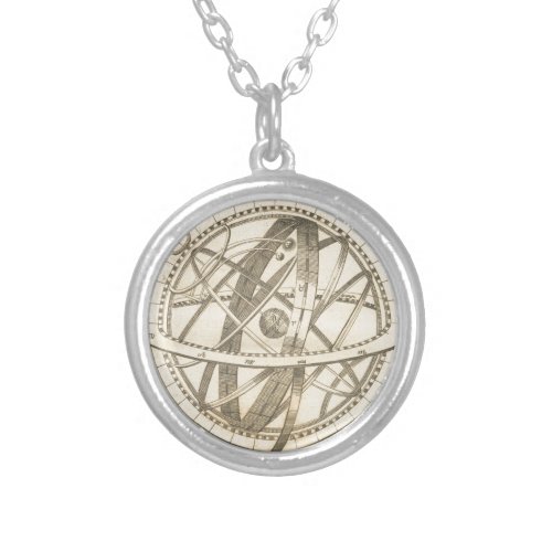 Armillary Sphere Original Sketch Silver Plated Necklace