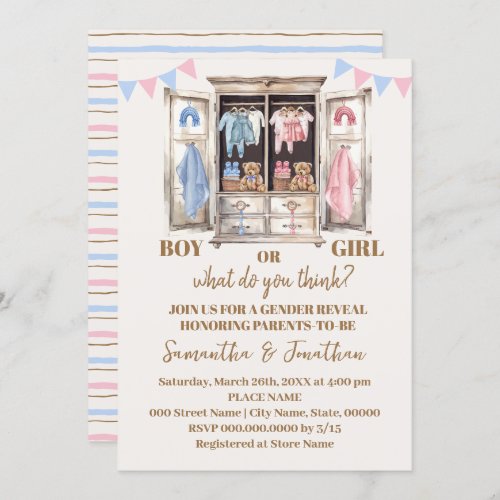 Armoire Closet Gender Reveal Boy or Girl Reveal Invitation