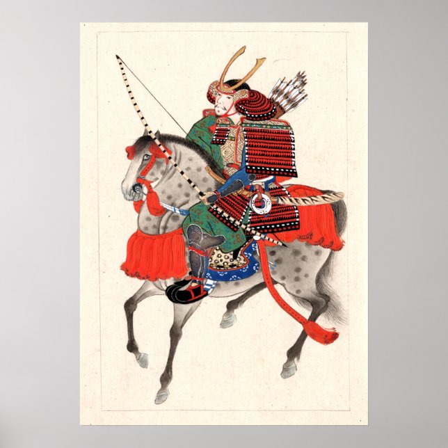 armor and horned helmet, Samurai on horseback Poster (Front)