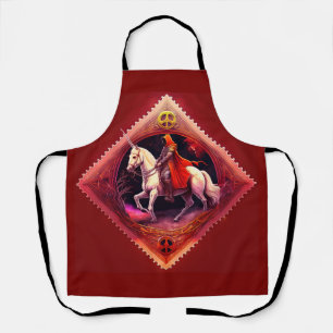 Armor Clad Knight In Red Cape Rides A Unicorn Apron