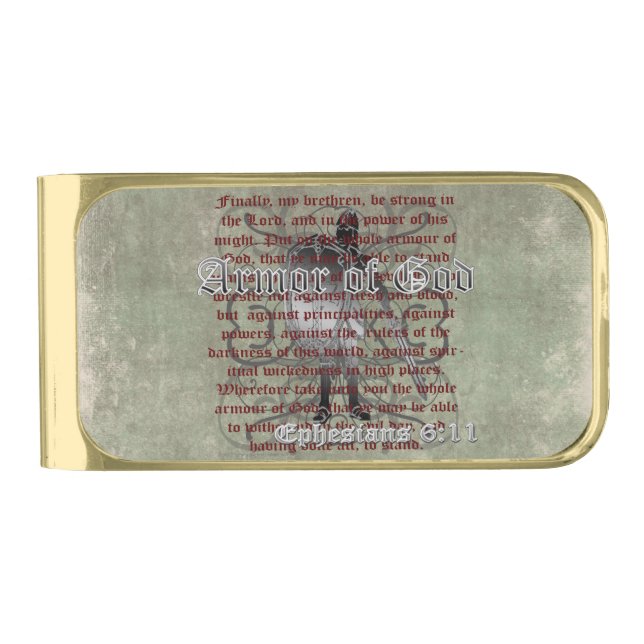 Armor of God, Ephesians 6:10-18, Christian Soldier Gold Finish Money Clip (Front)