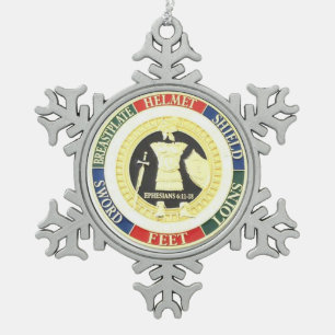 ARMOR OF GOD SNOWFLAKE PEWTER CHRISTMAS ORNAMENT