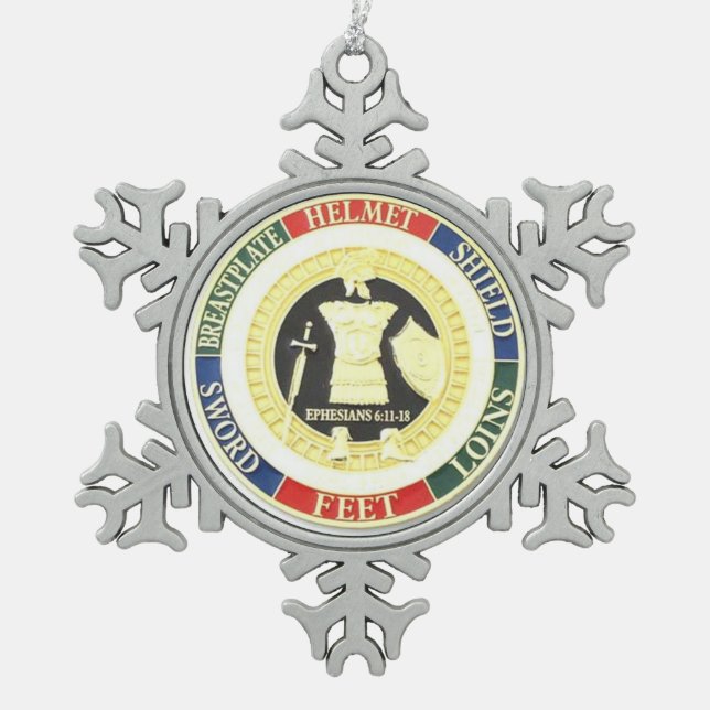 ARMOR OF GOD SNOWFLAKE PEWTER CHRISTMAS ORNAMENT (Front)