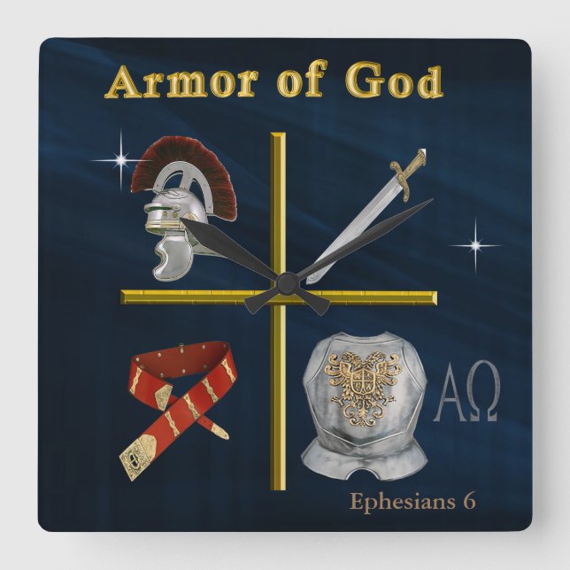 Armor of God Square Wall Clock (Front)