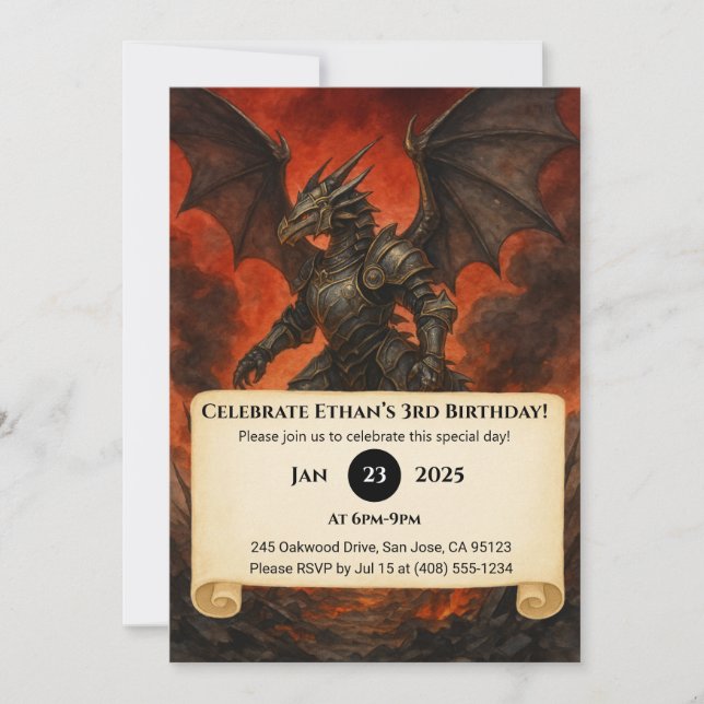 Armored Black Dragon Warrior Birthday Invitation (Front)