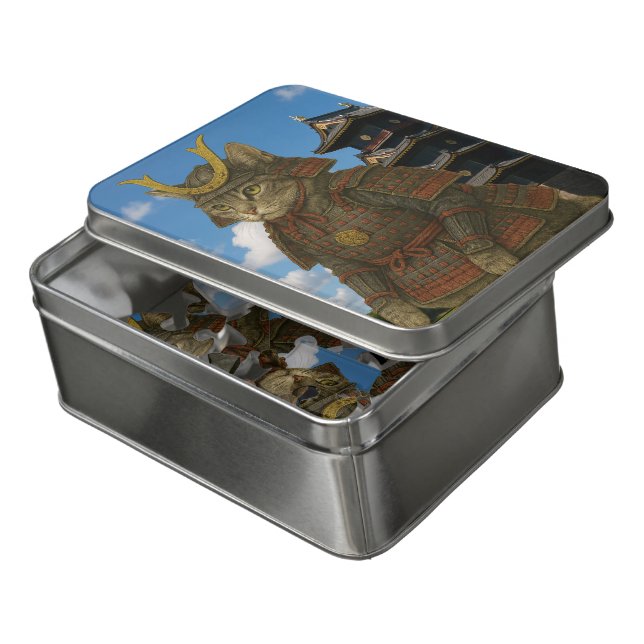 Armored Cat Warrior Illustration Jigsaw Puzzle (Lid Open)