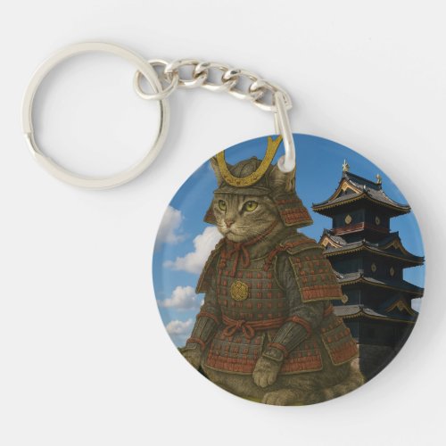 Armored Cat Warrior Illustration Keychain
