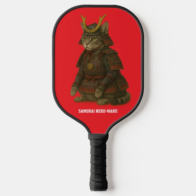 Armored Cat Warrior Illustration Pickleball Paddle (Front)