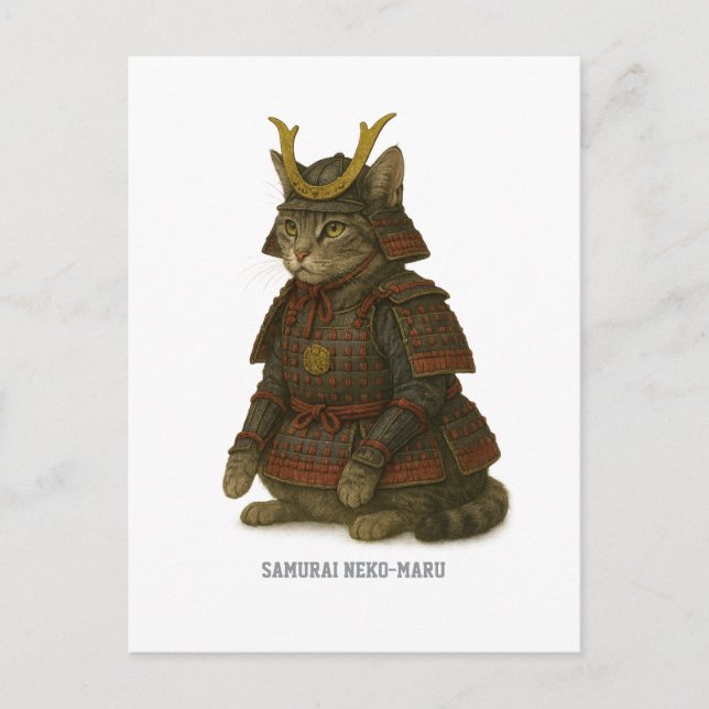 Armored Cat Warrior Illustration Postcard (Front)