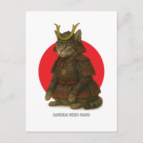 Armored Cat Warrior Illustration Postcard