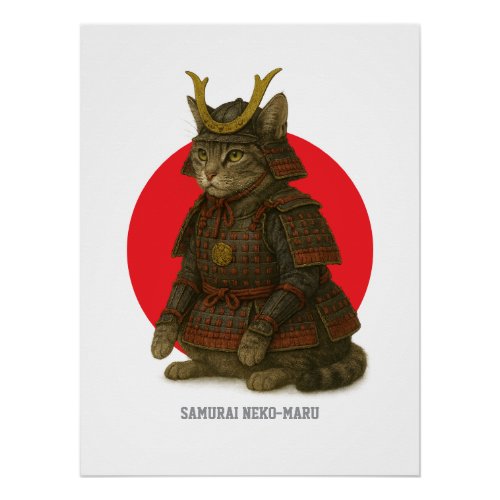 Armored Cat Warrior Illustration Poster