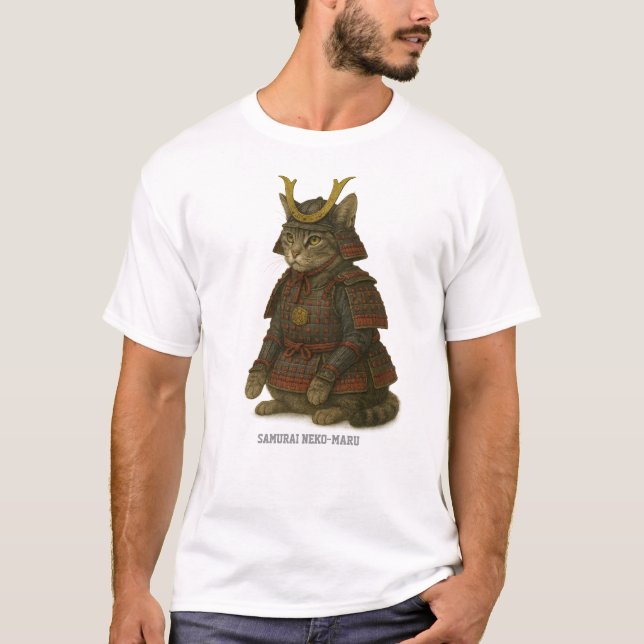 Armored Cat Warrior Illustration T-Shirt (Front)