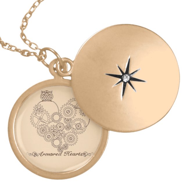 Armored Hearts Steampunk Locket Necklace (Front)