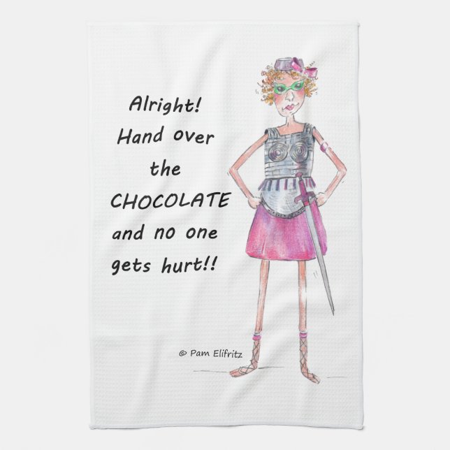 Armored Red Watercolor Figure Demands Chocolate  Kitchen Towel (Vertical)