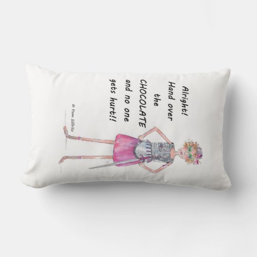 Armored Red Watercolor Figure Demands Chocolate  Lumbar Pillow