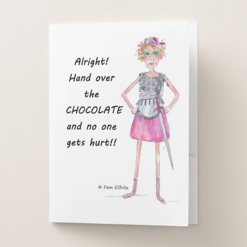 Armored Red Watercolor Figure Demands Chocolate  Pocket Folder