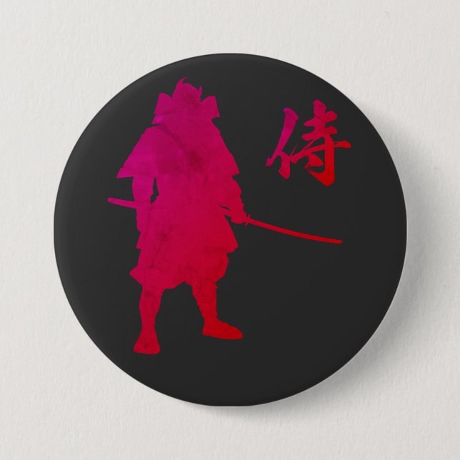 Armored Samurai Warrior with Japanese Calligraphy  Button (Front)