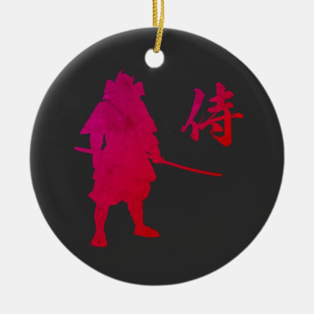 Armored Samurai Warrior with Japanese Calligraphy  Ceramic Ornament (Front)