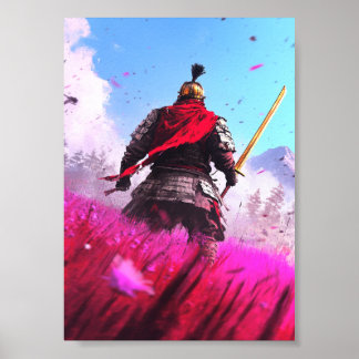 Armored Warrior with Red Scarf Poster