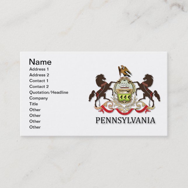 Arms of the state of Pennsylvania Business Card (Front)