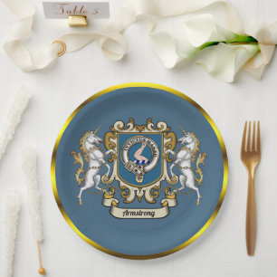 Armstrong Clan Badge Blue Personalized   Paper Plates