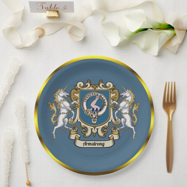 Armstrong Clan Badge Blue Personalized   Paper Plates (Wedding)