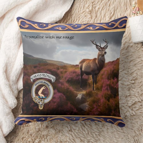 Armstrong Clan Badge  Stag Personalized Throw Pillow