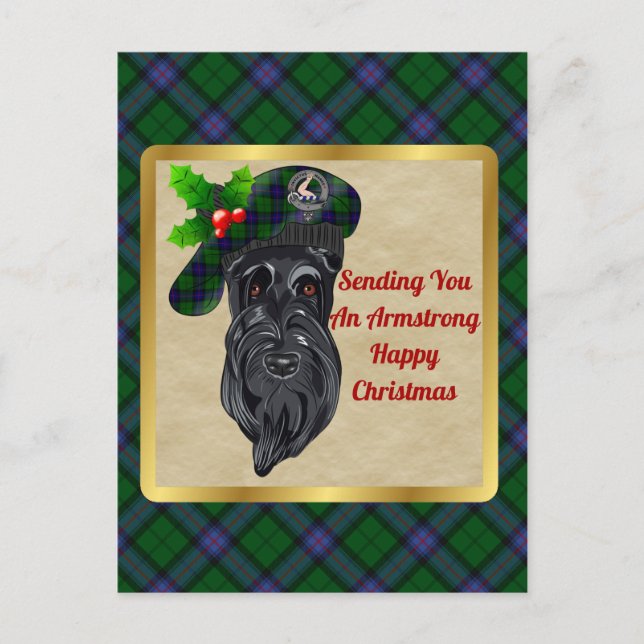 Armstrong Clan Badge & Tartan Christmas Postcard (Front)