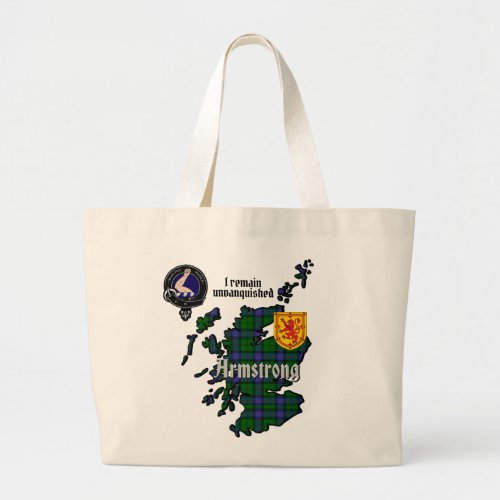 Armstrong Clan Badge   Tartan Map of Scotland  Large Tote Bag