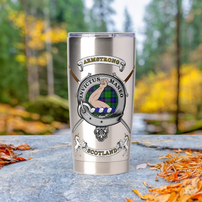 Armstrong Clan Badge Tartan & Swords Insulated Tumbler (Outdoor (Rotated))