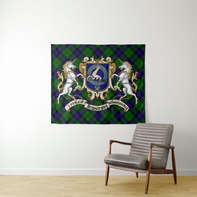 Armstrong Clan Badge & Tartan Tapestry (In Situ (Horizontal))