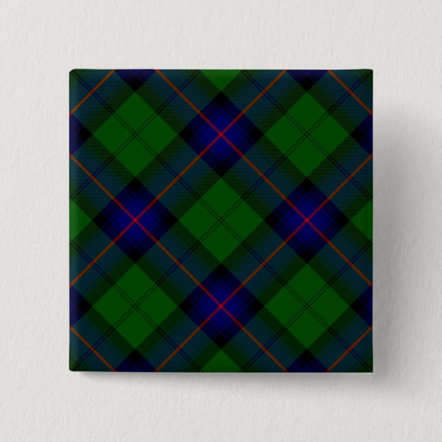 Armstrong clan tartan blue green plaid pinback button (Front)