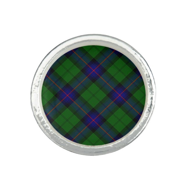 Armstrong clan tartan blue green plaid ring (Front)