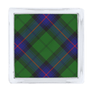 Armstrong clan tartan blue green plaid silver finish lapel pin