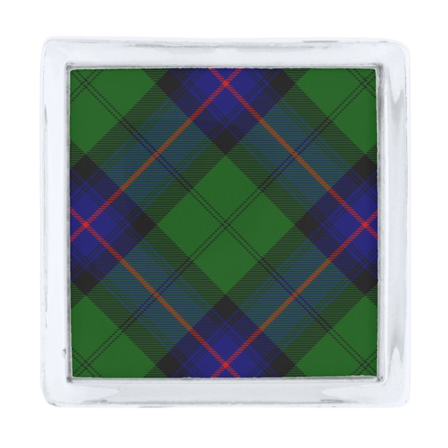 Armstrong clan tartan blue green plaid silver finish lapel pin (Front)