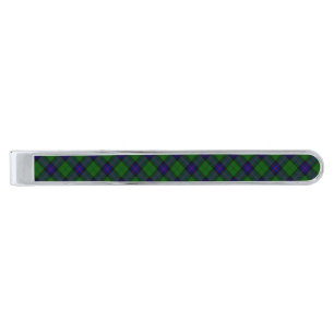 Armstrong clan tartan blue green plaid silver finish tie clip