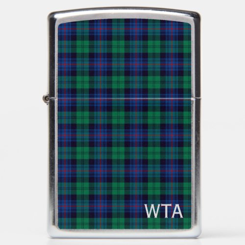 Armstrong Clan Tartan Green  Blue Plaid Monogram Zippo Lighter