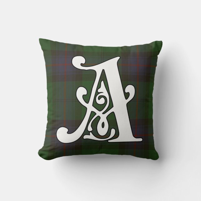 Armstrong Clan Tartan Monogram Throw Pillow (Front)