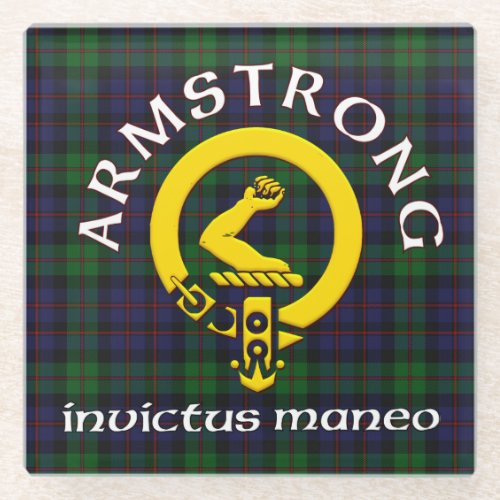 Armstrong Coat of Arms Invictus Maneo Glass Coaster