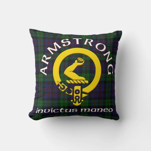 Armstrong Coat of Arms Invictus Maneo Throw Pillow