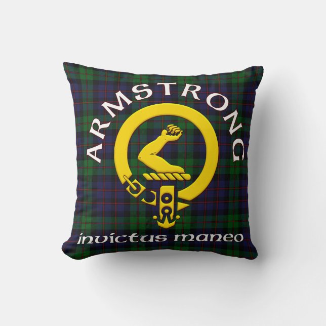 Armstrong Coat of Arms Invictus Maneo Throw Pillow (Front)
