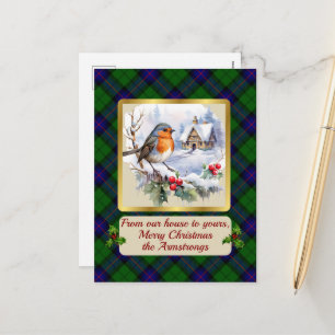 Armstrong Crest & Tartan w/Robin Personalized Holiday Postcard
