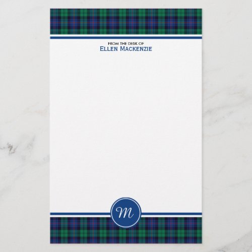 Armstrong Family Blue and Green Tartan Monogram Stationery