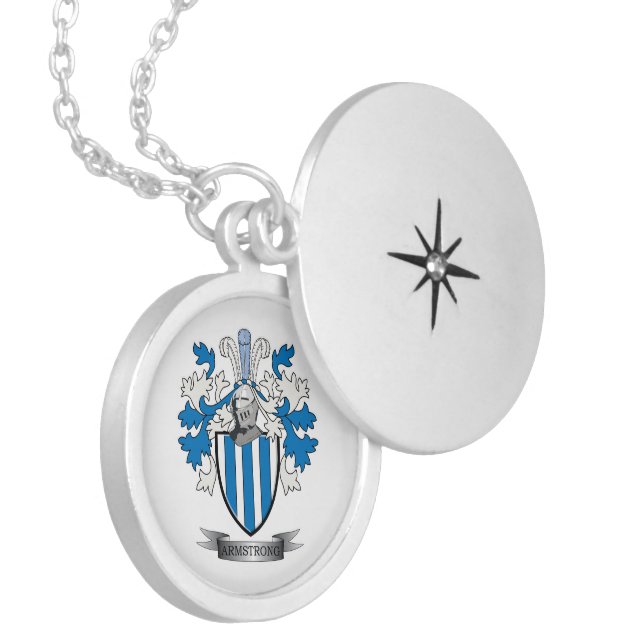 Armstrong Family Crest Coat of Arms Locket Necklace (Front Left)