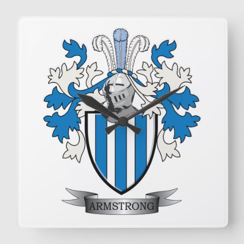 Armstrong Family Crest Coat of Arms Square Wall Clock