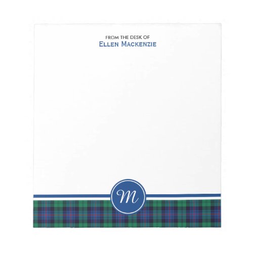 Armstrong Family Tartan Blue and Green Monogram Notepad