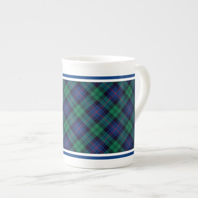 Armstrong Family Tartan Royal Blue and Green Plaid Bone China Mug (Front Right)